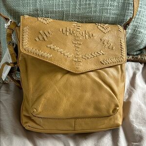Lucky Brand Chic Mustard Crossbody Bag with Patterned Flap